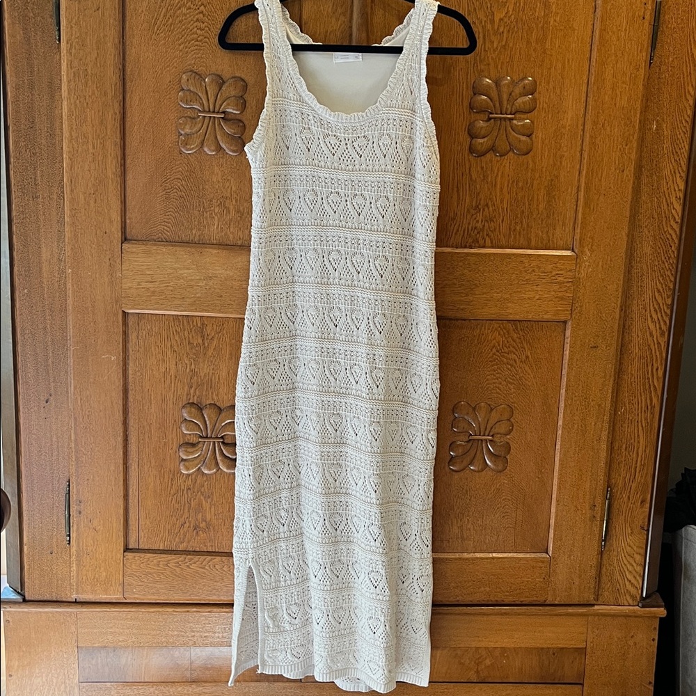 💥HP💥Womens LC Lauren Conrad Pointelle Tank Sweater Dress – Large – Cream Crochet - Picture 2 of 13